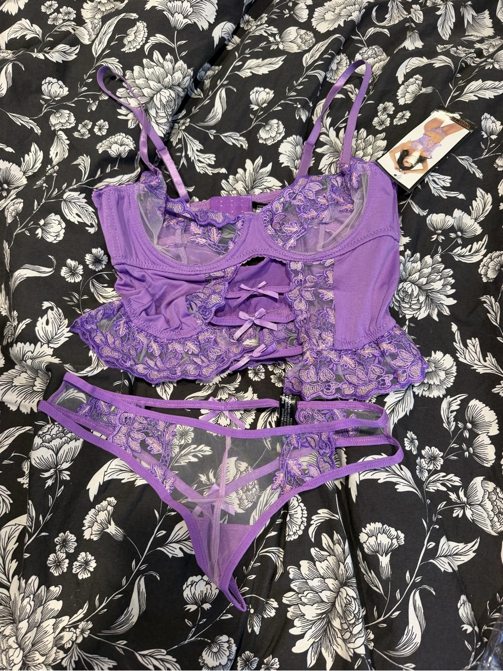 Popsi Lingerie Lavender Bustier Corset Thong Set